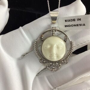Goddess Face Closed Eyes 925 Sterling Silver Pendant/Necklace 20”